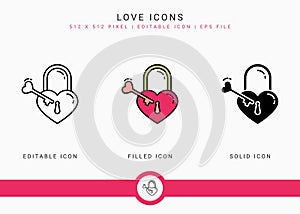 Love icons set vector illustration with solid icon line style. Wedding heart romance concept.