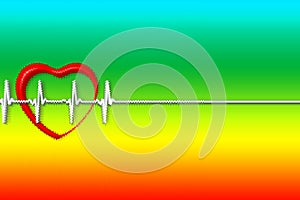 Love. Illustration of heart with pulse. heartbeat in the background of the rainbow