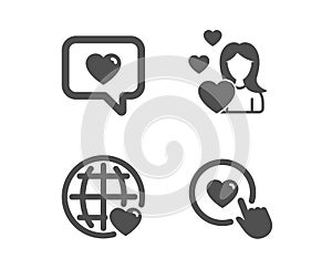 Love, International love and Like button icons. Internet dating, Dating service. Vector