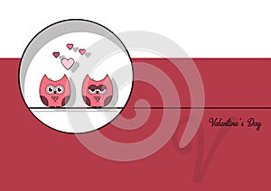 Love Invitation card Valentine`s day abstract background, paper cut mini heart, cut owls, loving owls . Vector