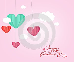 Love Invitation card Valentine`s day abstract background with text love and clouds,paper cut mini heart. Vector illustration