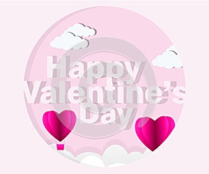 Love Invitation card Valentine`s day abstract background with text love and young joyful,clouds,paper cut pink heart. Vector