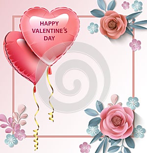 Love Invitation card Valentine`s day balloon heart on abstract background with text . Vector illustration