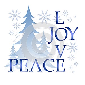 Love Joy Peace Christmas Card With Tree and Snow