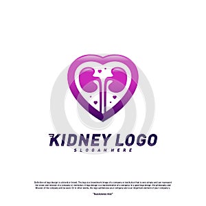 Love Kidney Logo Design Concept. Urology Logo Vector Template photo