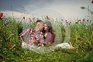 We love kissing. family summer vacation. happy man and woman in love enjoy spring weather. happy relations. girl and guy