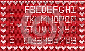 Love knitted alphabet with hearts border