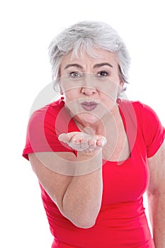 Love knows no age - Woman with rosebud mouth photo