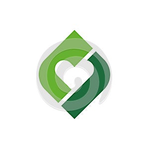 Love leaf logo vector, green leaf with heart shape logo