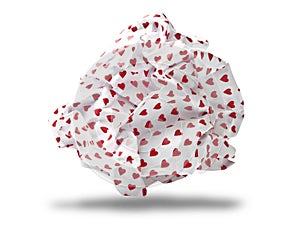 Love letter crumpled to paper ball