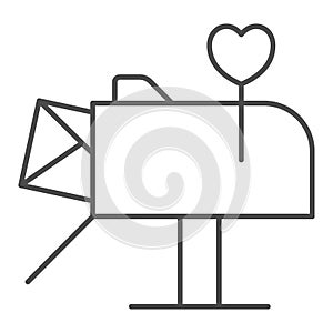 Love letter, envelope in mailbox with heart thin line icon, dating concept, love message vector sign on white background