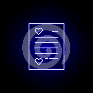 love letter friendship outline blue neon icon. Elements of friendship line icon. Signs, symbols and vectors can be used for web,