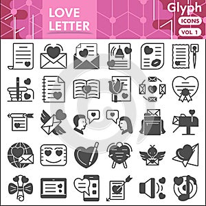 Love letter line icon set, Valentines day symbols collection or sketches. Love message glyph linear style signs for web