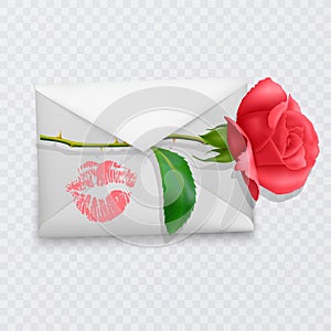 A love letter with a red rose on a transparent background, vector illustration