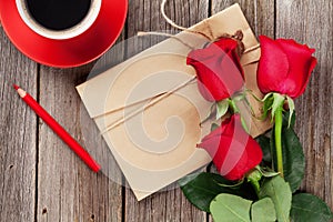 Love letter and red roses