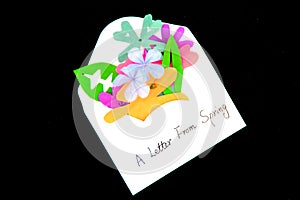 Love letter with romantic message and colourful flowers