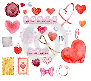 Love, letters. Cliparts of romantic paper elements, envelopes and letters. Mother's Day, Valentine's Day. Hand