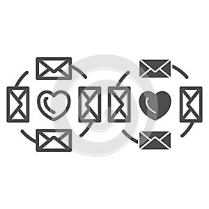 Love letters, envelopes around the heart line and solid icon, dating concept, romantic message vector sign on white