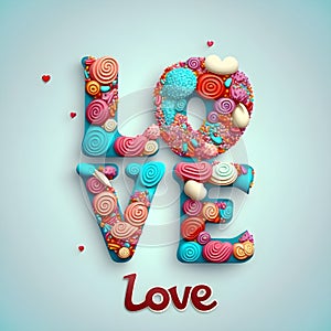 LOVE letters typography font pastry confectionary plain background