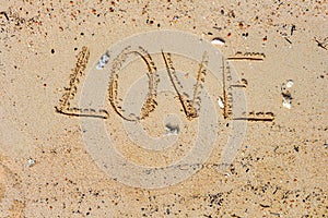 Love letters wrote on the sand on a beach