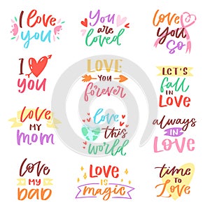 Love lettring vector lovely calligraphy lovable friendship sign to mom dad friend iloveyou on Valentines day beloved photo