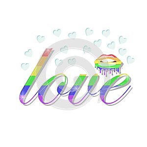 Love LGBT Inspirational Gay Pride poster with rainbow spectrum, grunge on a white background. Vector illustration print