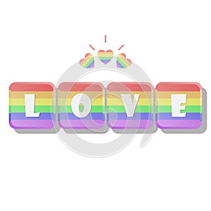 Love LGBT Inspirational Gay Pride poster with rainbow spectrum isolated on white background, grunge. Vector illustration