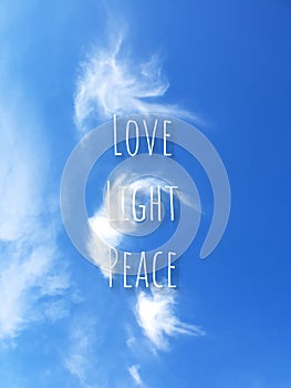 Love, light, peace, angelic cloud in shades of blue and white