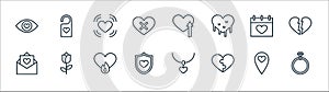 Love line icons. linear set. quality vector line set such as ring, puzzle, protection, letter, wedding day, heart, love, door