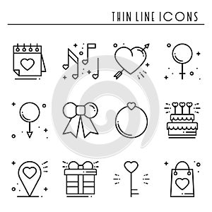 Love line icons set. Happy Valentine day signs and symbols. Love, couple, relationship, dating, wedding, holiday