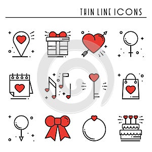 Love line icons set. Happy Valentine day signs and symbols. Love, couple, relationship, dating, wedding, holiday