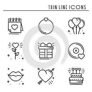 Love line icons set. Happy Valentine day signs and symbols. Love, couple, relationship, dating, wedding, holiday