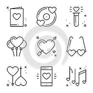 Love line icons set. Happy Valentine day signs and symbols. Love, couple, relationship, dating, wedding, holiday