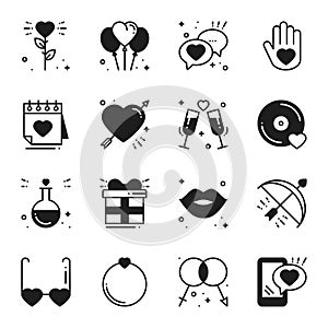 Love line icons set. Happy Valentine day silhouette signs and symbols. Love, couple, relationship, dating, wedding