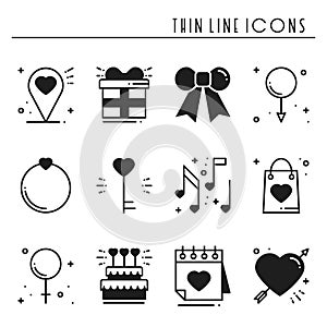 Love line icons set. Happy Valentine day silhouette signs and symbols. Love, couple, relationship, dating, wedding