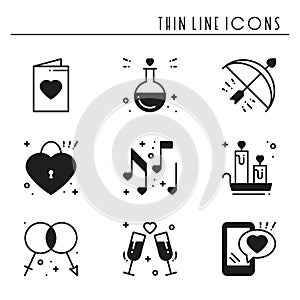 Love line icons set. Happy Valentine day silhouette signs and symbols. Love, couple, relationship, dating, wedding