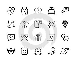 Love line icons. Volunteer charity friendship and solidarity outline pictograms, charity handshake and respect vector photo