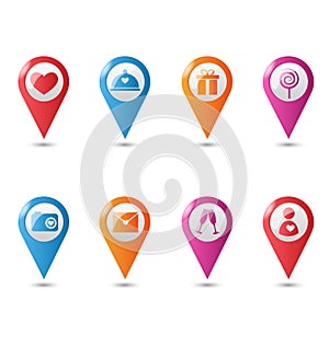 Love location pin mapping marks icons for saint valentine`s day