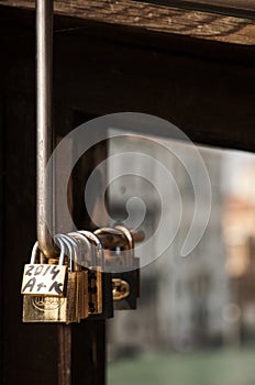 Love lock on the bridge of venice