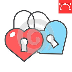 Love lock color line icon, valentines day and wedlock, love padlock sign vector graphics, editable stroke filled outline photo