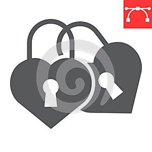 Love lock glyph icon, valentines day and wedlock, love padlock sign vector graphics, editable stroke solid icon, eps 10.