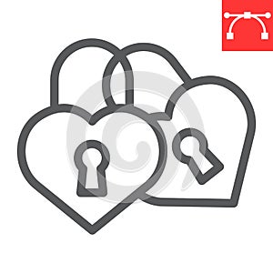 Love lock line icon, valentines day and wedlock, love padlock sign vector graphics, editable stroke linear icon, eps 10.
