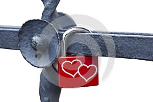 Love lock or love padlock with two hearts attached