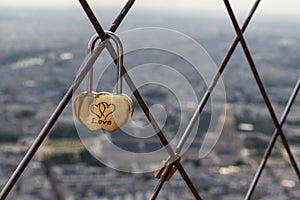 Love lock on top of Eiffel Tower