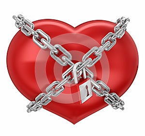 Love locked heart shape with chains