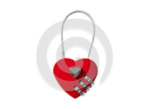 Love locked. Red heart padlock cut out and isolated on white background
