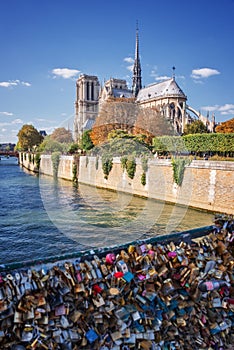 Love lockers on a bridge, Notre Dame de Paris