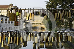 Love locks on the bridge in Ljubljana