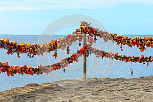 Love locks on a bridge over the sea