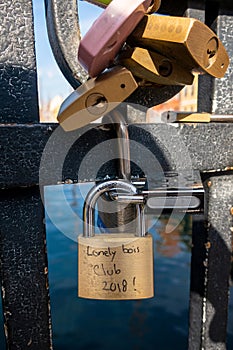 Love Locks on the canal bridge in Nyhavn, Copenhagen